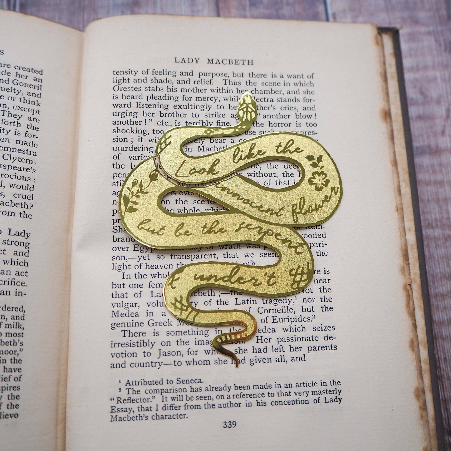 Shakespeare Lady Macbeth Serpent Brass Bookmark